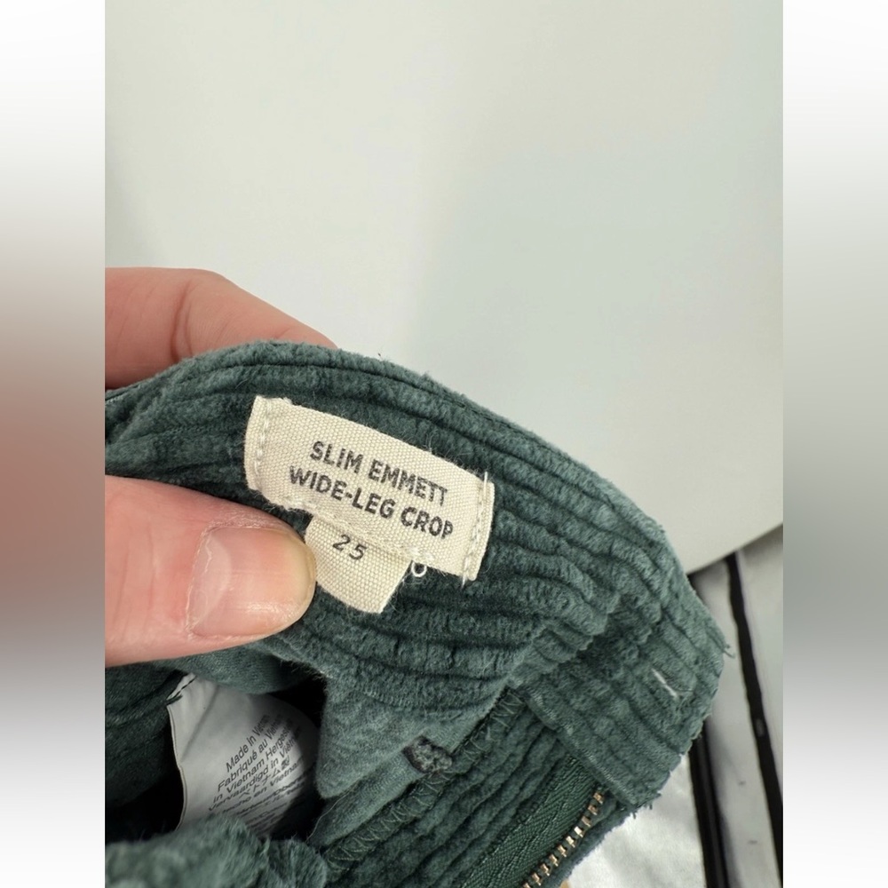 Madewell Slim Emmett Smoky Spruce Green Corduroy Crop Wide Leg Pants - Picture 7 of 8